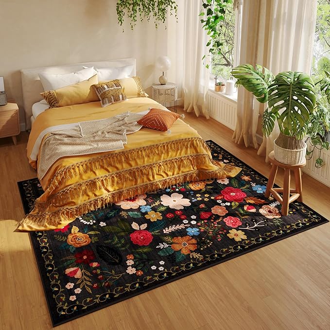 Rugcomf Living Room Rug 6x9 Rug Machine Washable Boho Area Rug Non Slip Floral