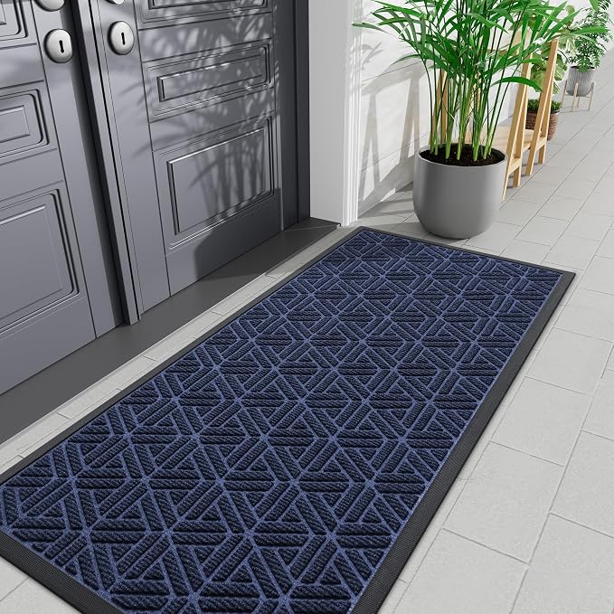 Smiry Front Door Mat Outside Entrance, Heavy Duty Sturdy Natural Rubber Doormat
