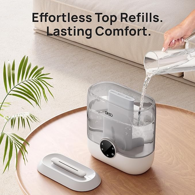 Dreo Smart Humidifiers for Bedroom, 6L Top Fill Supersized Cool Mist Humidifier for Large Room, 60 Hour Runtime, Quiet Ultrasonic Humidifiers for Plants, Baby, Nursery, Indoor, Home, Night Light, Gray