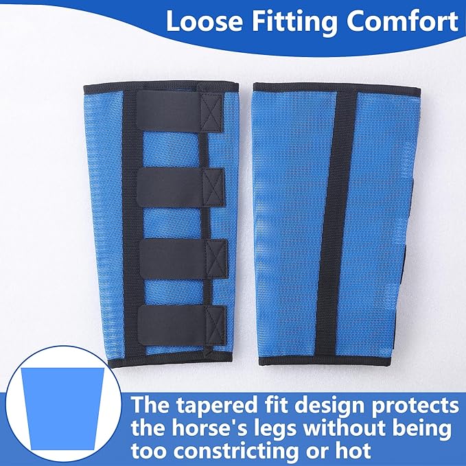 Horse Fly Boots Set of 4 - Non-Slip Leg Guards Extra Tough Mesh Ventilated, Adjustable Horse Fly Leggings Reduce Stomping & Hoof Stress & Leg Fatigue RoyalBlue Large