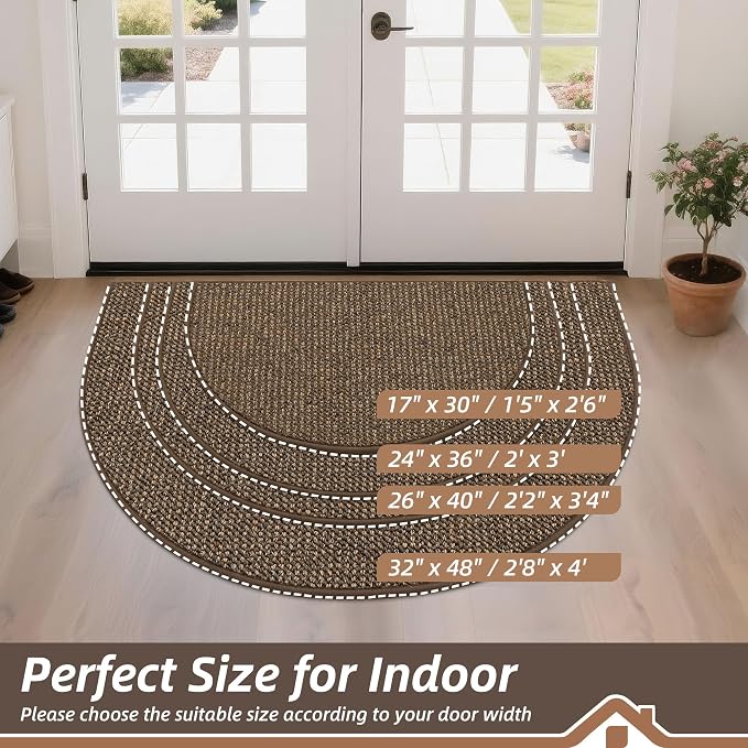 BEQHAUSE Dirt Trapper Door Mat 24" x 36" Half Circle Non-Slip Washable Doormats