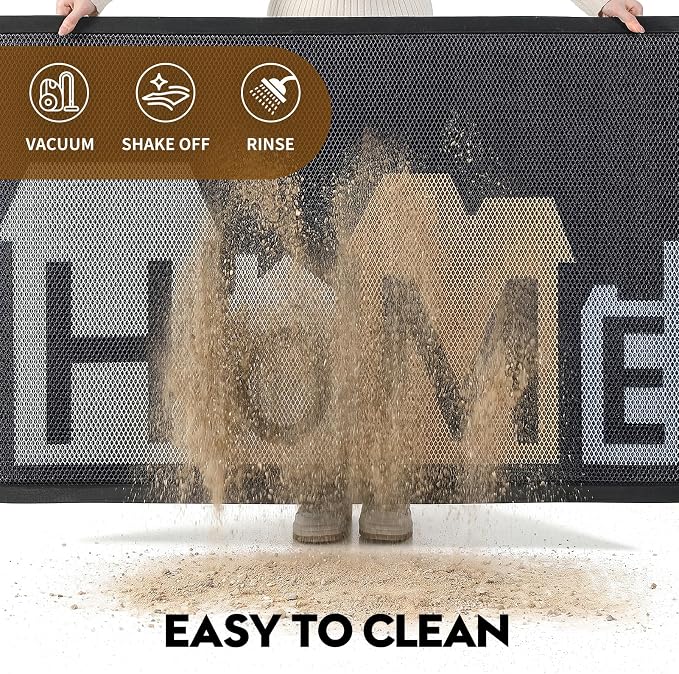 Front Door Mat, Heavy Duty Non-Slip Rubber Dirt Trapper, Quick-Dry Low-Profile