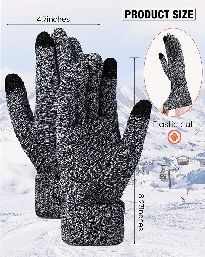 Geyoga 2 Pairs Women's Winter Touch Screen Gloves Soft Warm Fleece Lined Knit Elastic Cuff Winter Texting Gloves