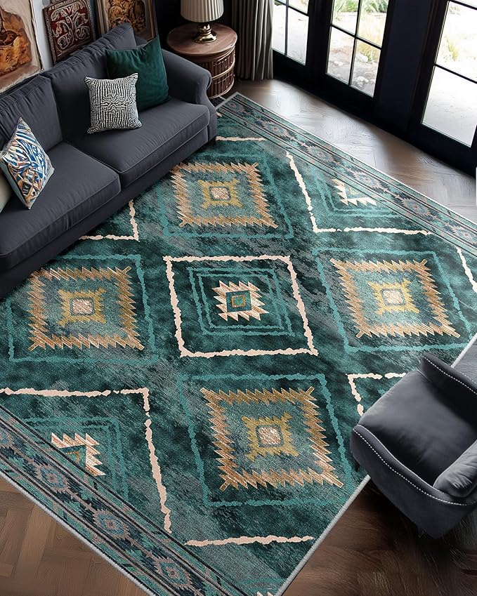 BESTSWEETIE Area Rug 8x10 Rug Machine Washable Non-Slip Low Pile Print Pattern