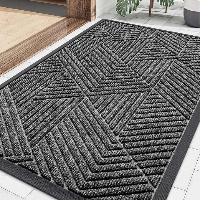 Smiry Front Door Mat Outside Entrance, Heavy Duty Sturdy Natural Rubber Doormat