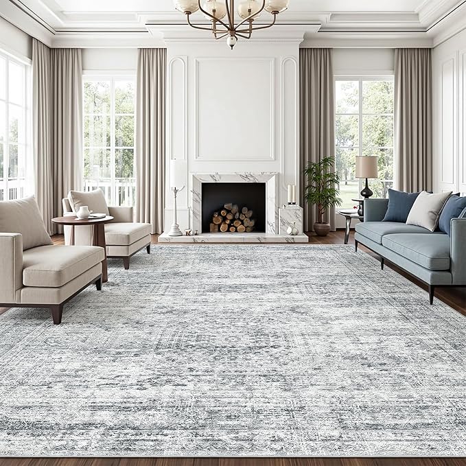 Soalmost 12x15 Washable Area Rug Gray Neutral Abstract Living Room Large Carpet
