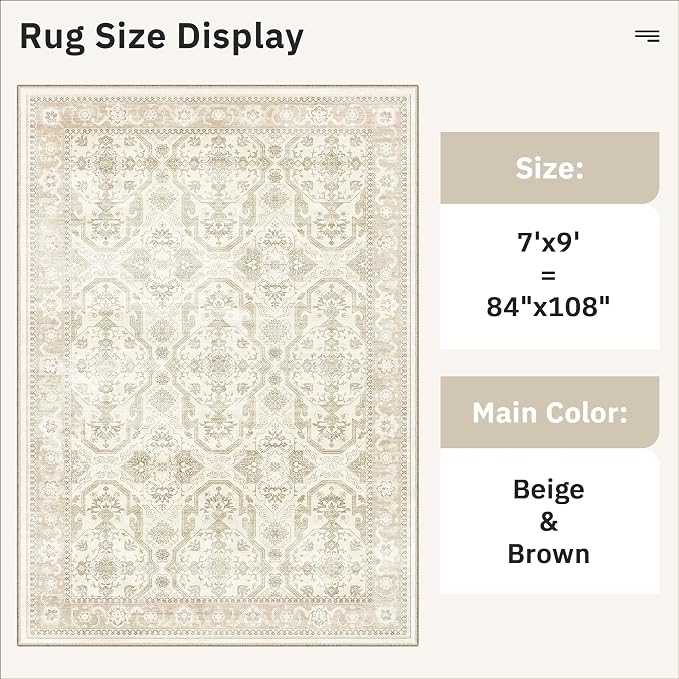 Soalmost 7x9 Area Rug for Living Room Washable Abstract Vintage Soft Thin