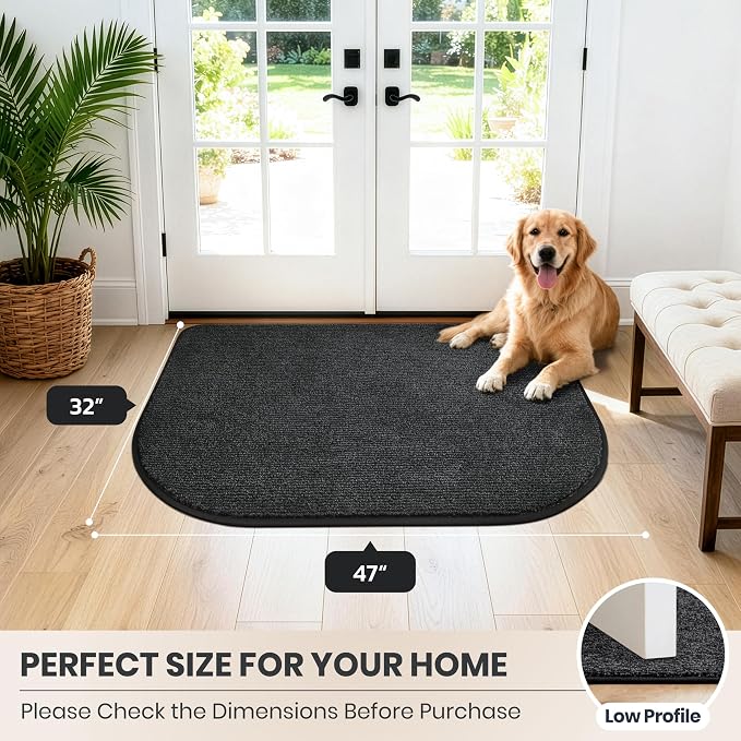 PURRUGS Dirt Trapping Door Mat Half Round 32" x 47", Non-Slip Machine Washable