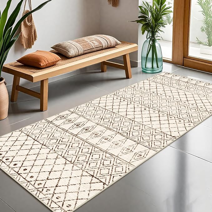 3x6 Washable Kitchen Runner Rug: Non Slip Moroccan Hallway Runners