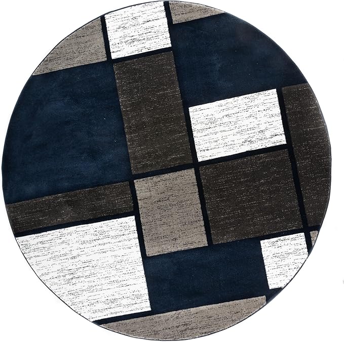 Rugshop Contemporary Modern Boxes Area Rug 6' 6" Navy (6' 6" Diameter)