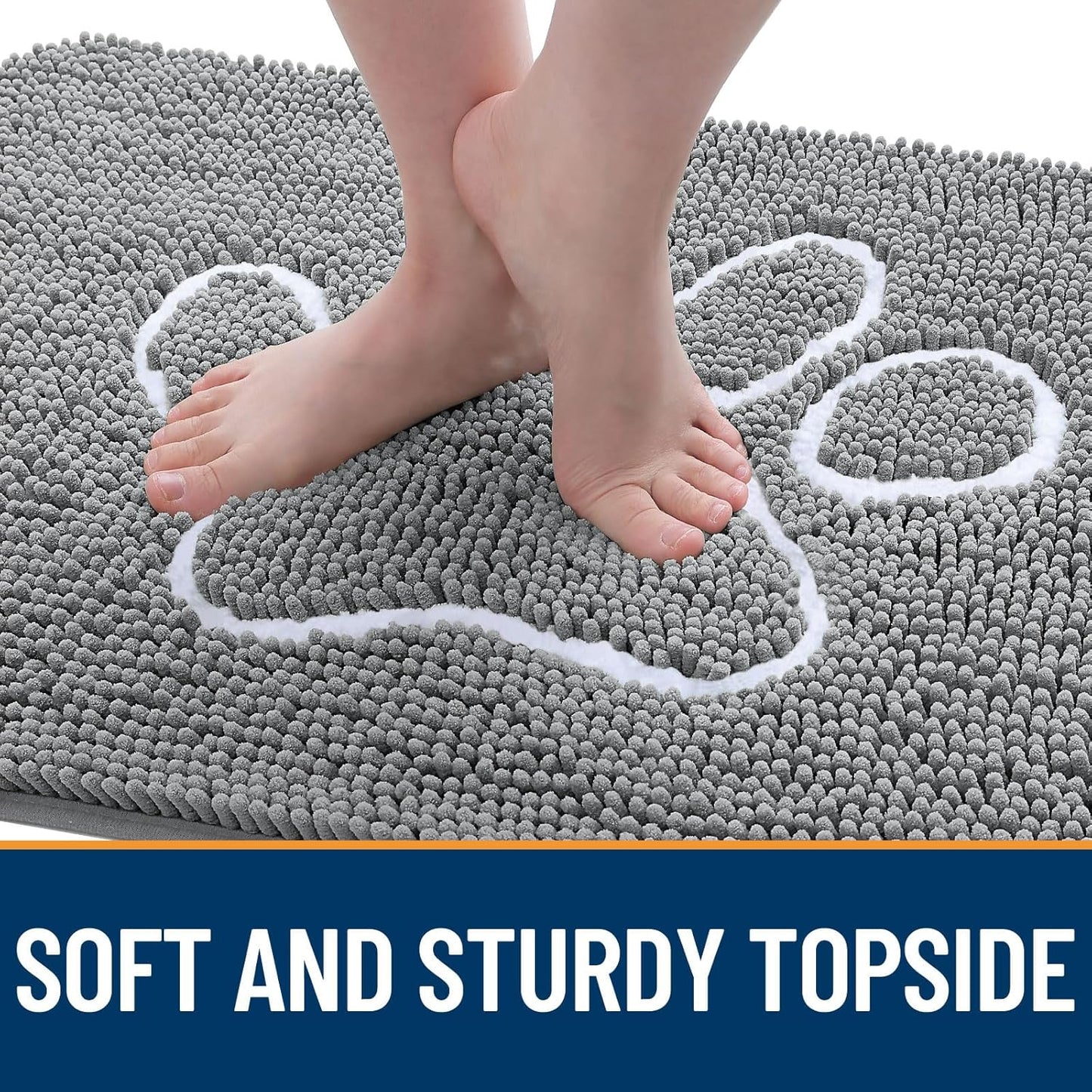 OLANLY Door Mat for Muddy Dog Paws 30x20, Absorbent Chenille Mud Doormat with Paw Print Design, Non-Slip Washable Doormat for Indoor Entryway, Quick-Dry Pet Bed Mats for Dirty Dogs, Grey and White