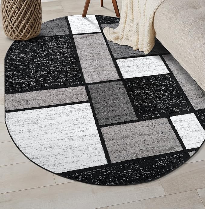 Rugshop Contemporary Modern Boxes for Home Office,Living Room,Bedroom,Kitchen Non Shedding Oval Area Rug 5' x 7' Gray