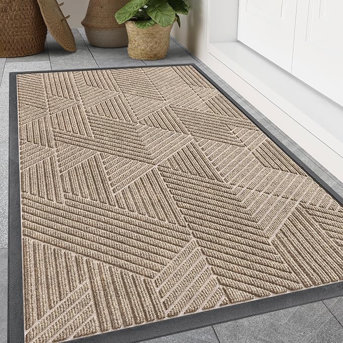 Smiry Front Door Mat Outside Entrance, Heavy Duty Sturdy Natural Rubber Doormat