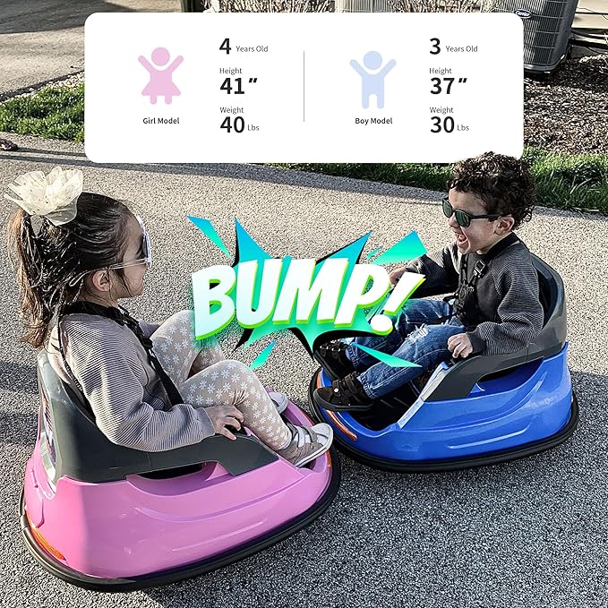 Baby Bumper Car, 6V Electric Kids Bumper Car for Toddlers with Remote Control, Bluetooth - Baby Pink