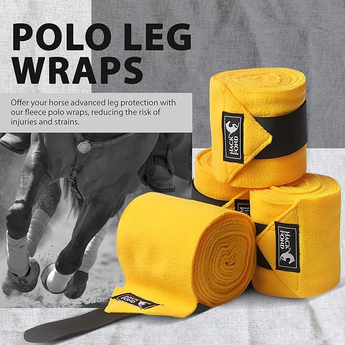 Horse Polo Leg Wraps, 5' Long Fleece Polo Wraps for Horses Set of 4, Horse Leg Bandages Stable Supplies Equestrian Boots Horse Leg Protection Mustard Yellow