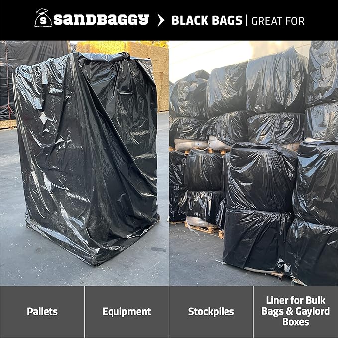 Sandbaggy Black Pallet Covers | Made in USA | Tarp Fits Large Pallets Up to 55" x 55" x 75" | Built w/ 1 Year UV Protection | Heavy Duty 3 Mil Thick Plastic (Pack of 250, 3 Mil Thick)