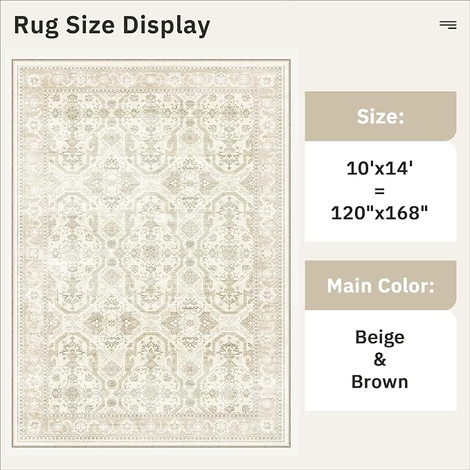 Soalmost 10x14 Area Rugs for Living Room, Non Slip Machine Washable Vintage Rugs