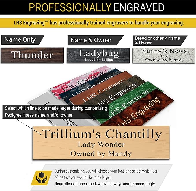 Horse Stall Name Plate, 2x8 Personalized Stall Signs, UV Protected, All Weather Adhesive, Hanging, Mounting or Other, Purple Plastic White Letters - Made in USA - B13