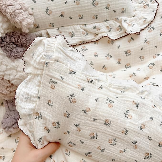BuLuTu Cotton Muslin Kids Toddler Pillowcase with Cute Rose Flowers Super Soft Standard Nursery Pillowcase for Boys,Girls,Bedding Decor Machine Washable, Durable Pillowcase,1 Piece