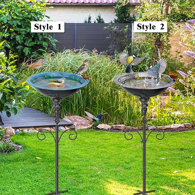 35In Tall Bird Bath for Outside, Vintage Metal Birdbaths & Birdfeeder with 5 Prong Bases for Outdoors, Freestanding Bird Baths Feeder Bowl with for Garden Yard Lawn Decor (Retro Blue)