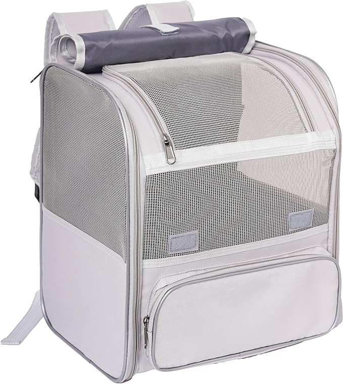 Pesen Cat Backpack Carrier, Breathable & Foldable Pet Carriers for Cats, Small Dogs and Rabbits Under 15 lbs, Airline Approved Dog & Cat Carrier Backpack for Hiking, Travel, Camping, Light Gray