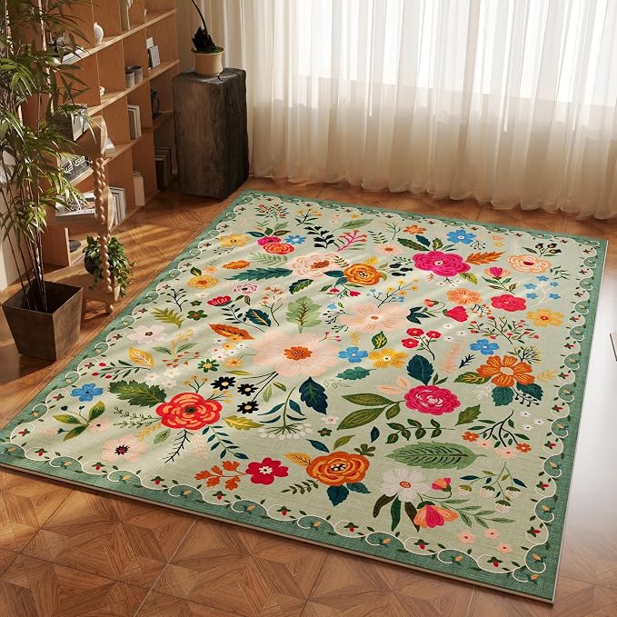 Rugcomf Bedroom Rug 3x5 Rug Washable Area Rug Non Slip Low Pile Boho Floral