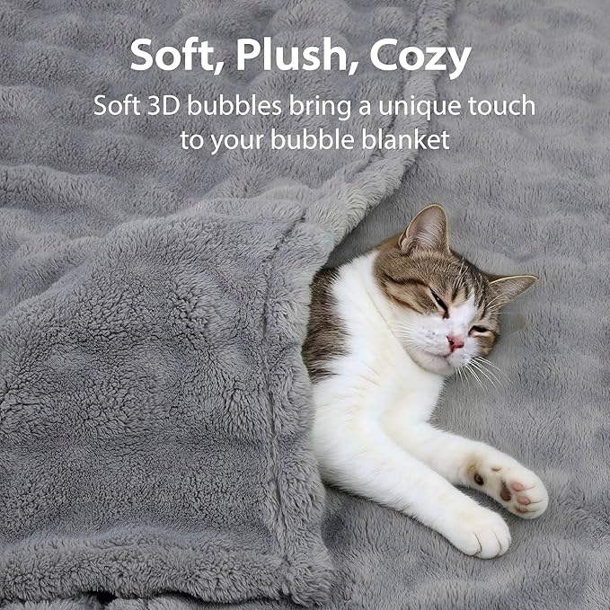 Dog Blankets Washable Pet Blanket - Fluffy Fuzzy Cat Puppy Blanket with Premium 300GSM 3D Fleece Bubble for Pet Kitten Doggy, Grey, 25x35IN