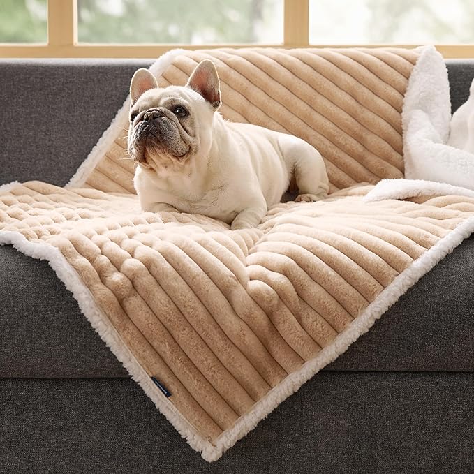 Bedsure Donut Medium Dog Bed 30x30x8 inches with Waterproof Dog Blankets for Medium Dogs 30"x40", Tuscan Beige