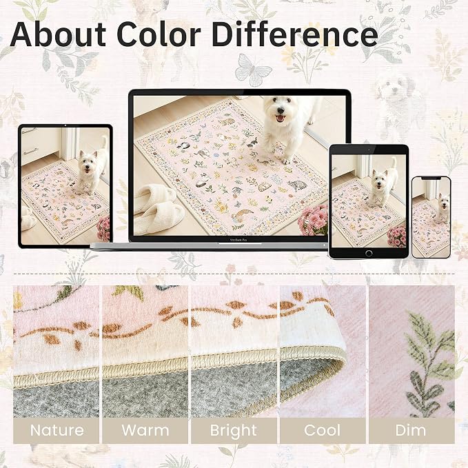 Soalmost Dog 6x9 Area Rugs for Living Room, Machine Washable Animal Floral