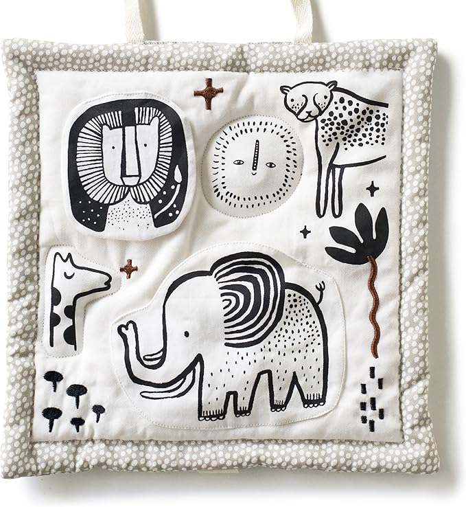 Wee Gallery Safari Activity Pad Organic Baby Play Mat with Sensory Toys, High Contrast Newborn Essentials Soft Tummy Time Mat for Babies 0-12 Months, Visual and Motor Skill Development Toy