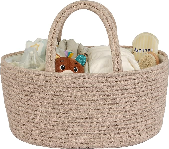 Diaper Caddy Organizer Cotton Rope Baby Basket Nursery Storage and Portable Tote Bag for Car Ideal Baby Shower Gifts and Registry Must-Have for Newborn Essentials light konjak