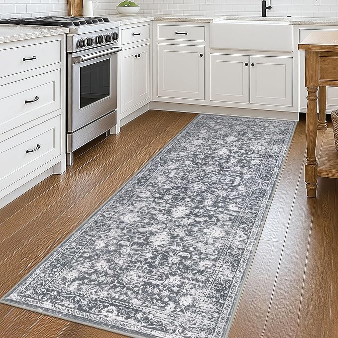 KILOCOCO Hallway Runner 3x8 Rug Runner Printed Vintage Floral Washable Kitchen