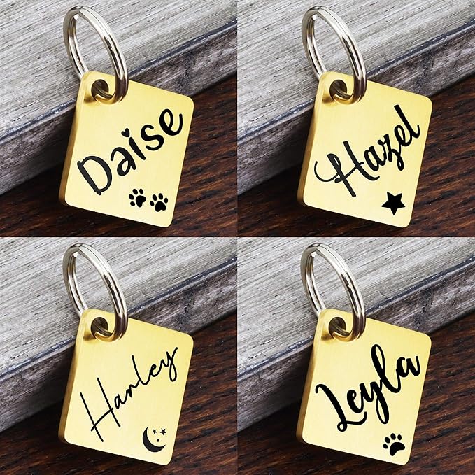 Ultra Joys Dog ID Tag, Custom Dog Tag Personalized Cat Tag, Pet ID Tag, Brushed Stainless Steel Diamond Dog Tag Gold Medium