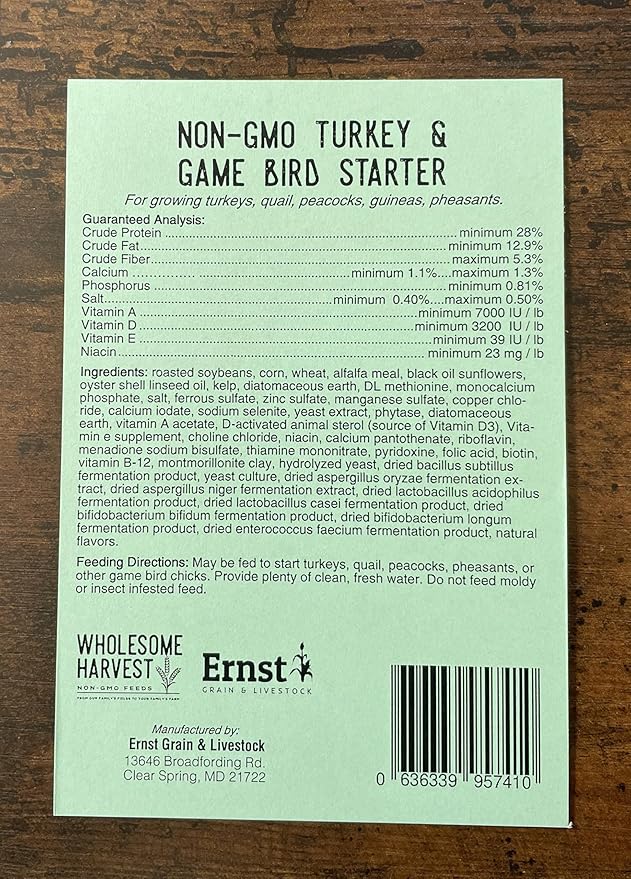 Non-GMO Turkey & Game Bird Starter Feed – 40 lb, 28% Protein, Omega-3, Calcium, Probiotics, Prebiotics & Herbs – Complete Nutrition and Quality Game Bird Feed