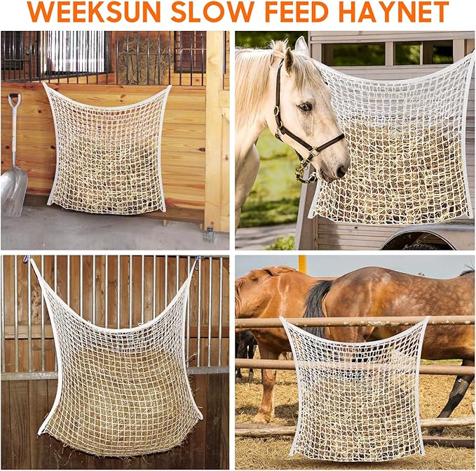 2 PCS Slow Feed Hay Net, Hay Bags for Horses with Large Capacity, Horse Feed Bag Easy to Hang, Hay Nets for Horses for Horse Feeder Full Day Feeding Horses Goat Stall Trailer (31.5" x 35.1")