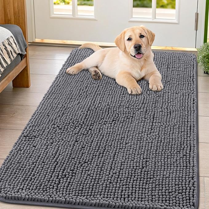 Smiry Dog Door Mat for Muddy Paws 44x32, Absorbent Dirt Trapper, Non-Slip