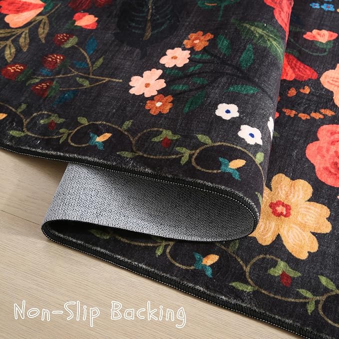Rugcomf Area Rug 4x6 Rug Washable Boho Rugs Non Slip Low Pile Floral Small
