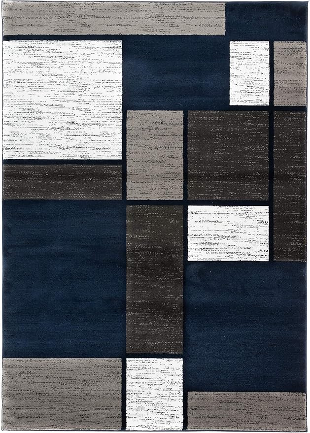 Rugshop Contemporary Modern Boxes Area Rug 9' x 12' Navy