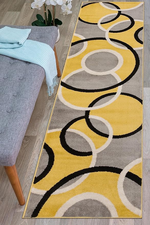 Rugshop Contemporary Abstract Circles Easy Maintenance for Home Office,Living Room,Bedroom,Kitchen Soft Runner Rug 2' x 7' 2" Yellow