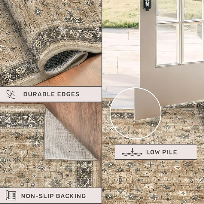 Vintage Taupe Sage 6x9 Rug for Living Room