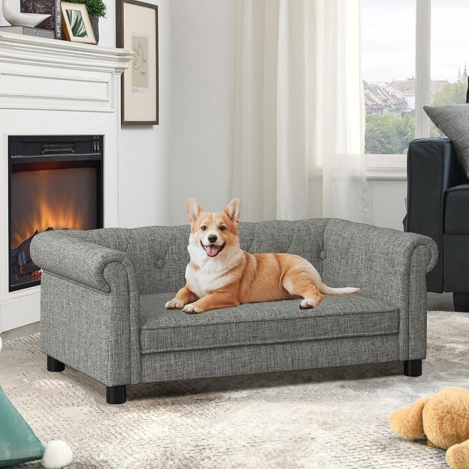Dog Couch for Large Dogs, Elevated Durable Pet Sofa Bed, 24" W Comfortable Modern and Stylish Dog Sofa Couch with Dry Cleanable Fabric, Furniture for Medium & Large Breed (Light Grey)