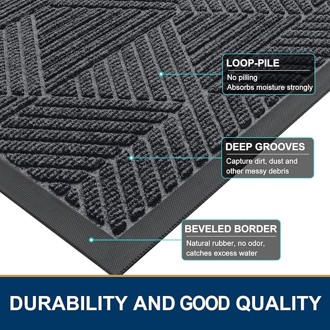 Smiry Front Door Mat Outside Entrance, Heavy Duty Sturdy Natural Rubber Doormat