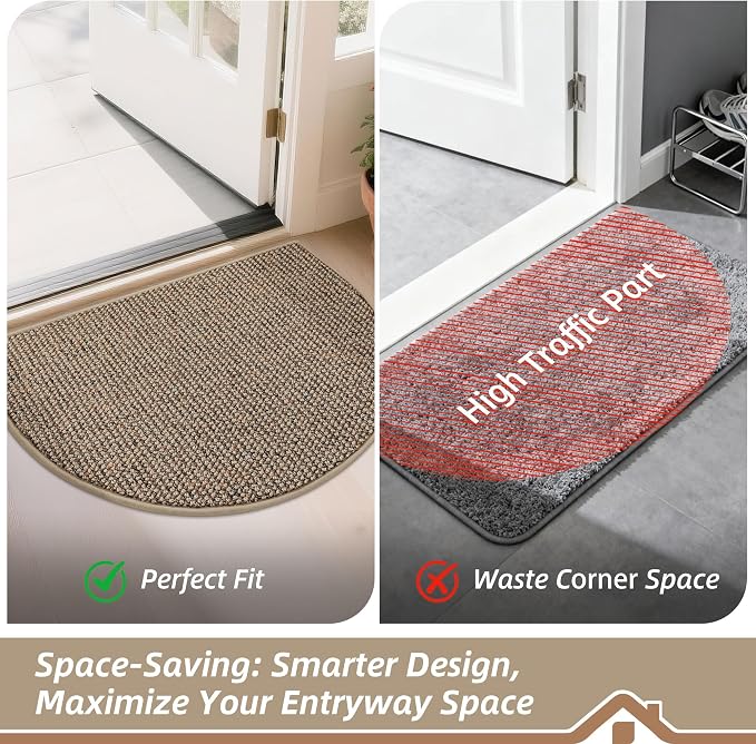 BEQHAUSE Dirt Trapper Door Mat 17" x 30" Half Circle Non Slip Washable Doormats