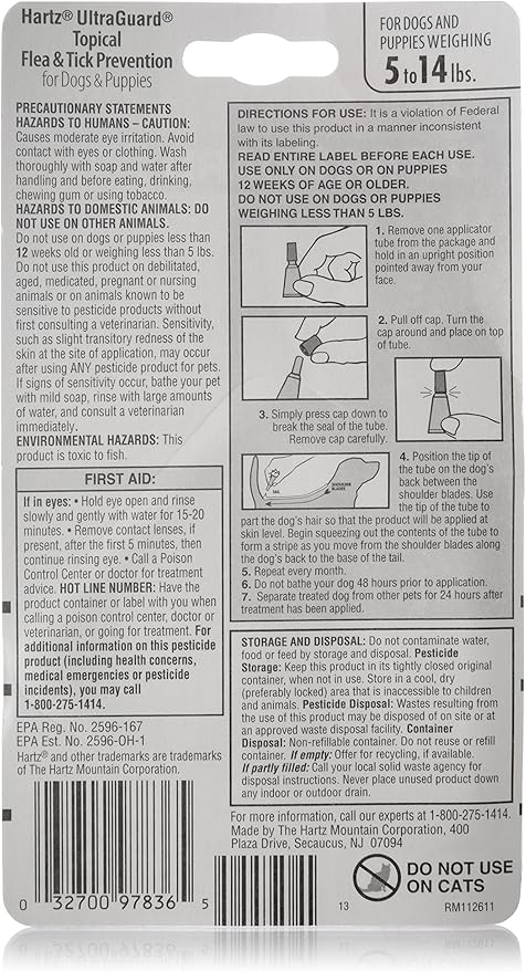 Hartz UltraGuard Flea & Tick Drops for Dogs & Puppies 5-14lbs - 3 Monthly Treatment