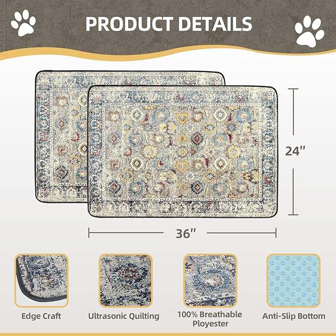 Washable Pee Pads for Dogs 2 Pack, 36" x 24" Reusable Puppy Pads Waterproof, Super Absorbent Dog Rugs, Leakproof, Dog Crate Pad, Playpen Mat, Whelping Pads, Vintage