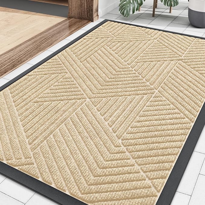 Smiry Front Door Mat Outside Entrance, Heavy Duty Sturdy Natural Rubber Doormat