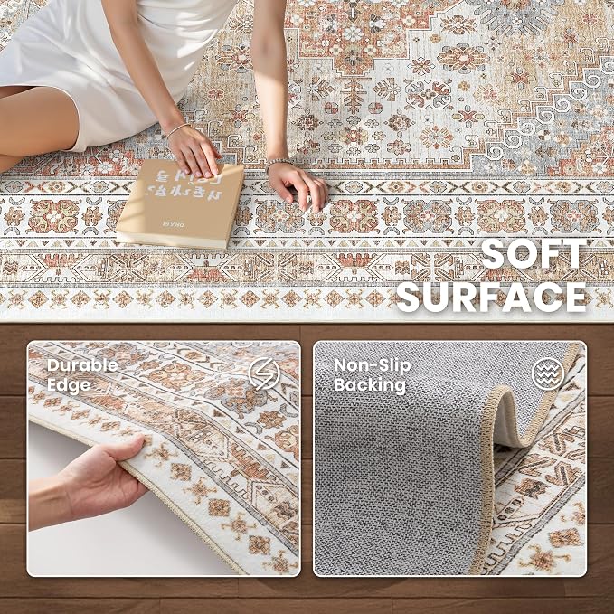 zesthome 8x10 Area Rugs for Living Room, Non-Slip Backing Washable Rugs