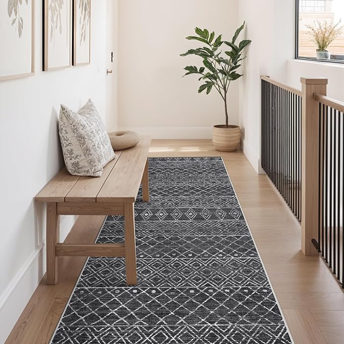 Moroccan 2'6"x8' Hallway Runner Rug: Washable Non Slip Soft Rugs