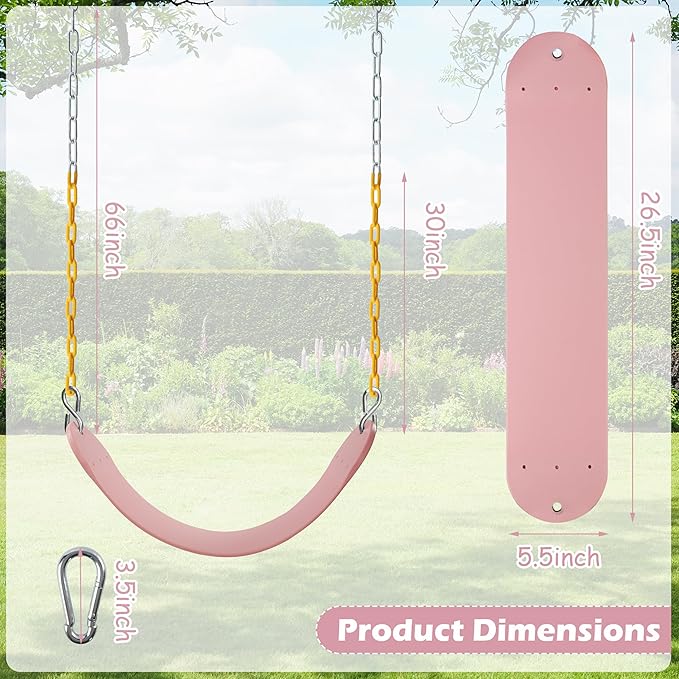Sunnyglade 2PCS Swings Seats Heavy Duty with 66" Chain, Playground Swing Set Accessories Replacement with Snap Hooks, Support 250lb (2, Pastel Pink)