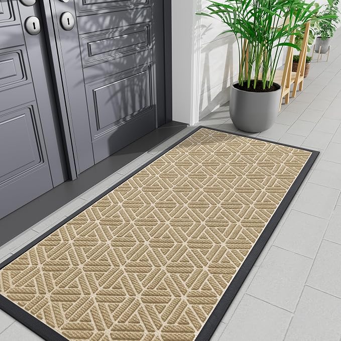 Smiry Front Door Mat Outside Entrance, Heavy Duty Sturdy Natural Rubber Doormat